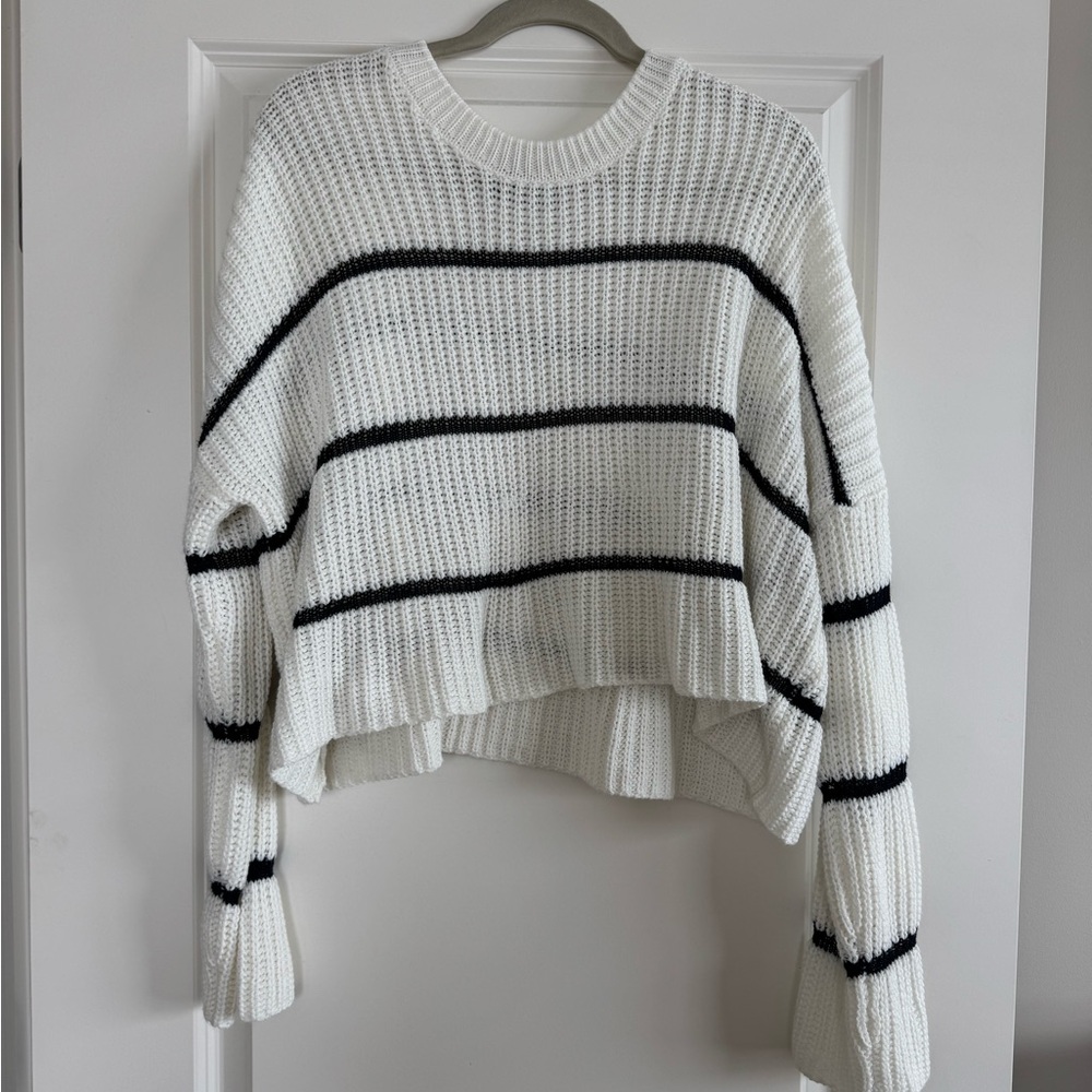 Striped White and Navy Blue Women's Sweater